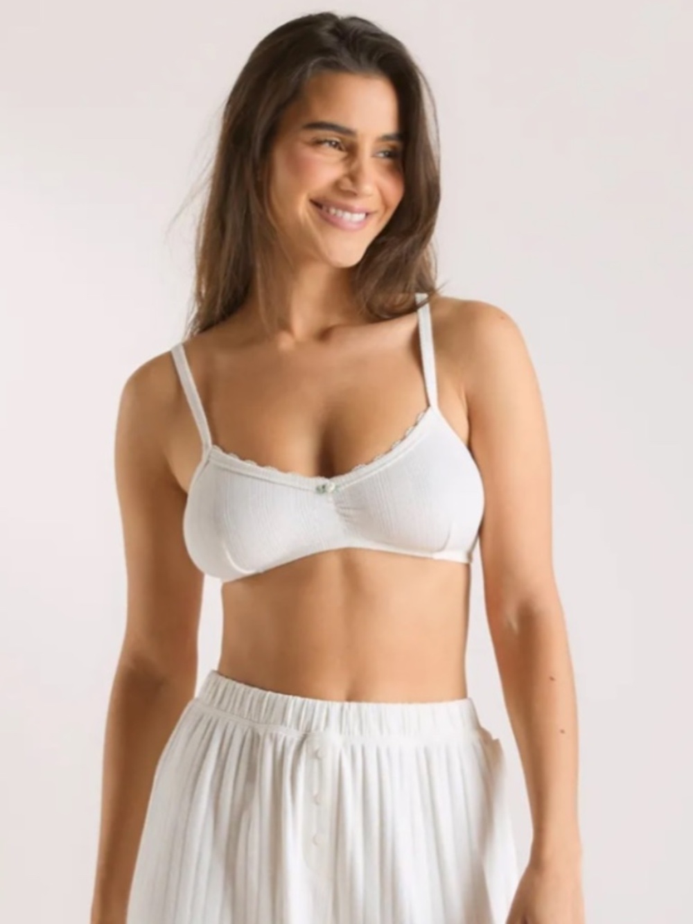 Lounge White Pointelle Cotton Bralette; Size Large, NWT